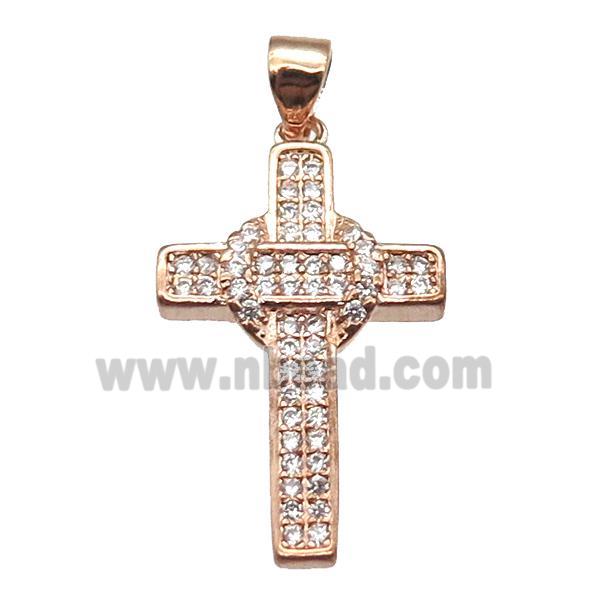 copper cross pendant paved zircon, rose gold