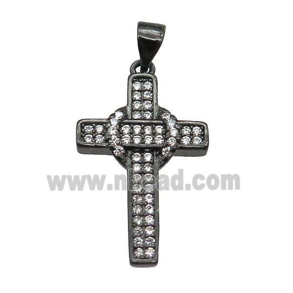 copper cross pendant paved zircon, black plated