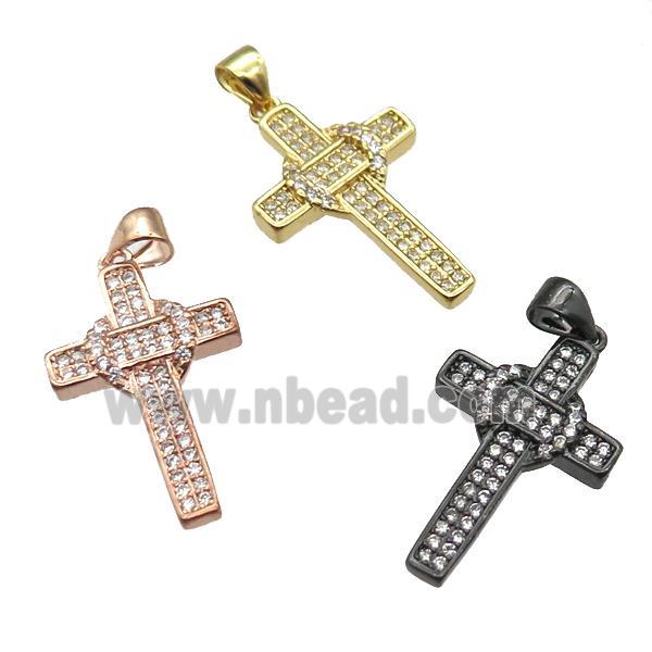 copper cross pendant paved zircon, mixed color
