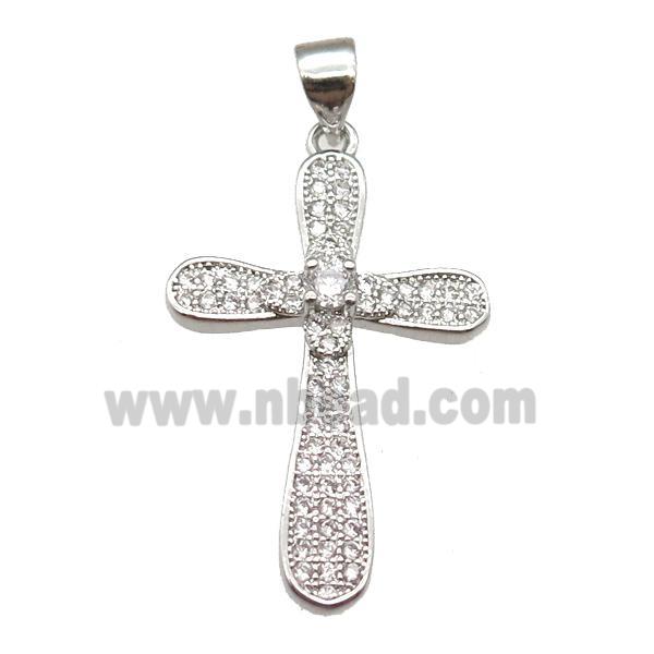 copper cross pendant paved zircon, platinum plated