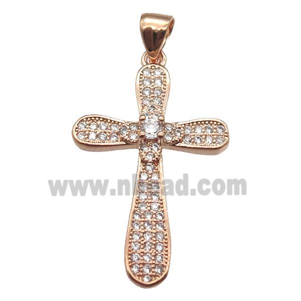 copper cross pendant paved zircon, rose gold