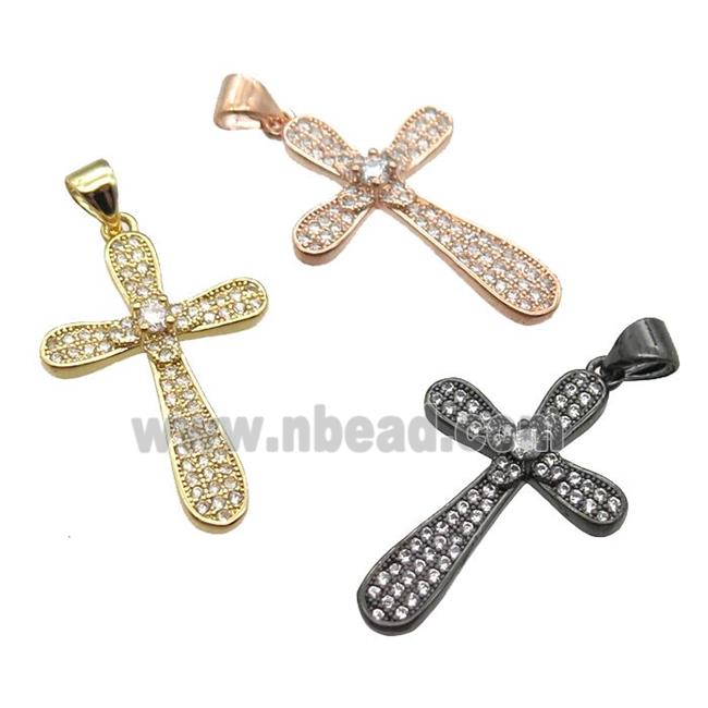 copper cross pendant paved zircon, mixed color