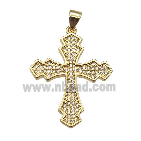 copper cross pendant paved zircon, gold plated
