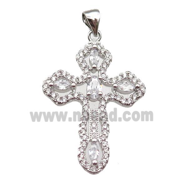 copper cross pendant paved zircon, platinum plated