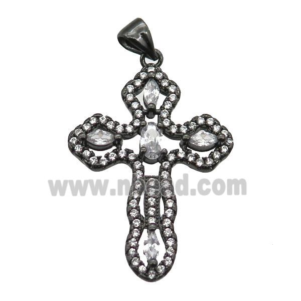 copper cross pendant paved zircon, black plated