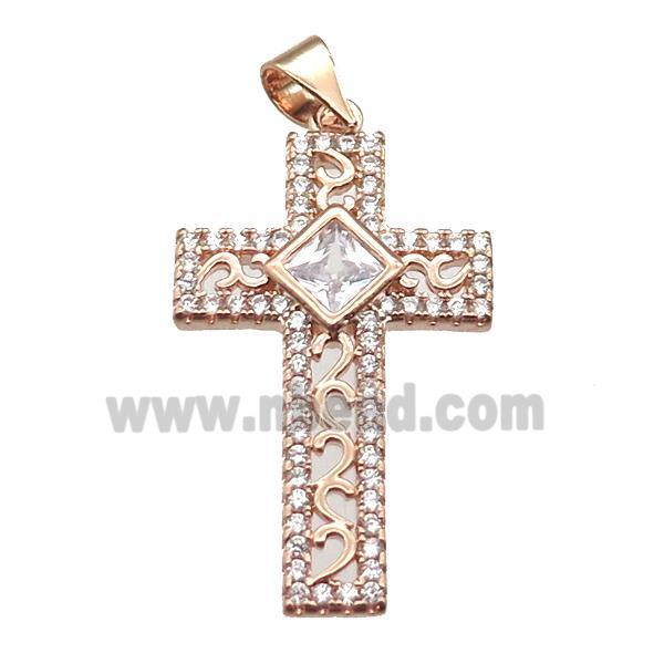 copper cross pendant paved zircon, rose gold