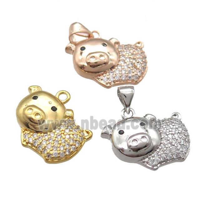 copper pig pendant paved zircon, mixed color