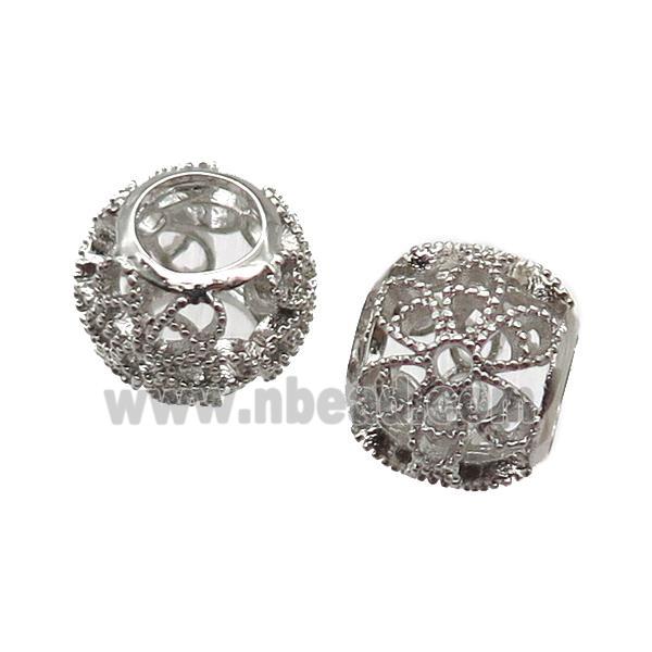 European Style copper rondelle beads paved zircon, platinum plated