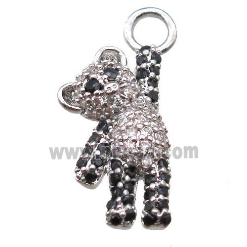 copper panda pendant paved zircon, platinum plated