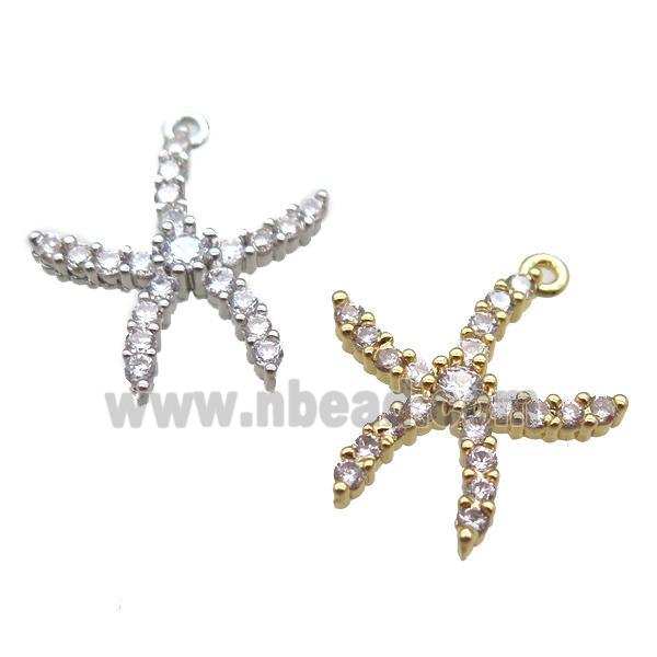 copper starfish pendant paved zircon, mixed color