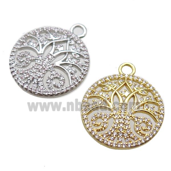 copper circle pendant paved zircon, mixed color