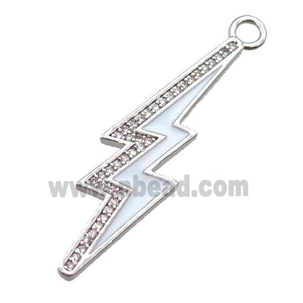 copper lightning pendant paved zircon, enameling, platinum plated
