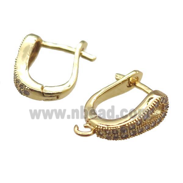copper Latchback Earring paved zircon, gold plated