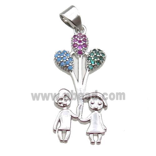 copper couple pendant paved zircon, platinum plated