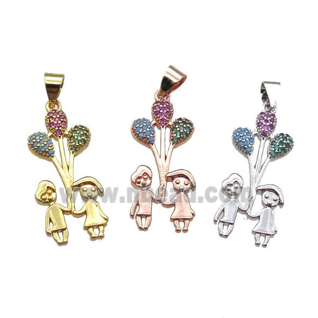copper couple pendant paved zircon, mixed color