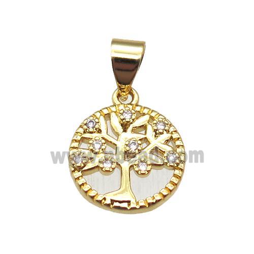 copper pendant paved zircon, tree of life, gold plated