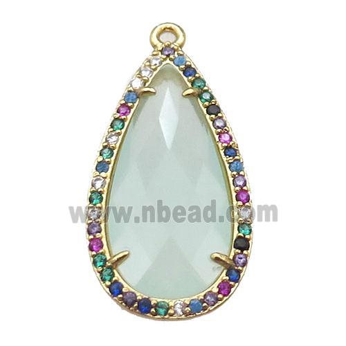 Crystal Glass teardrop pendant pave zircon, gold plated