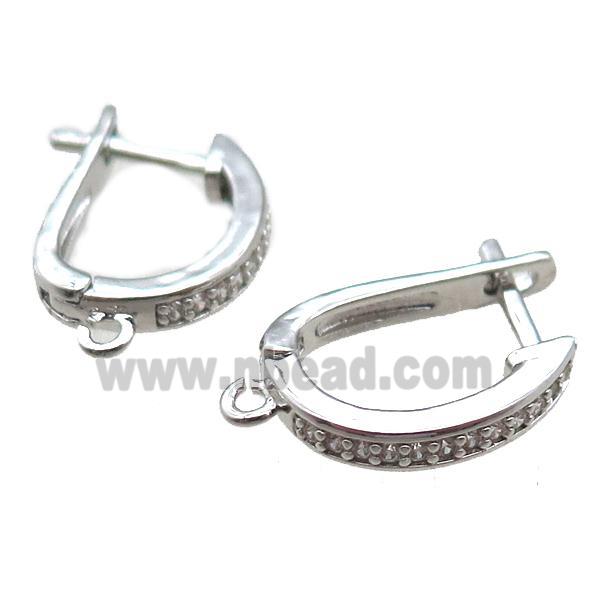 copper Latchback Earrings paved zircon, platinum plated