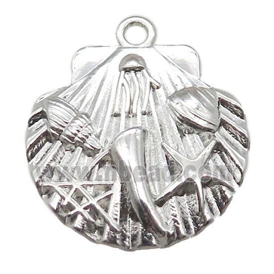 copper pendant, shelled, platinum plated