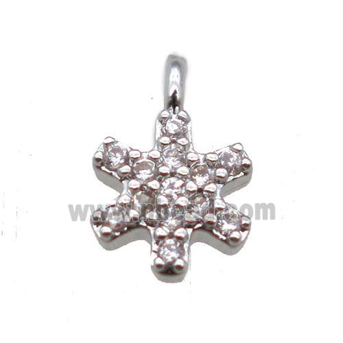 copper flower pendant paved zircon, platinum plated