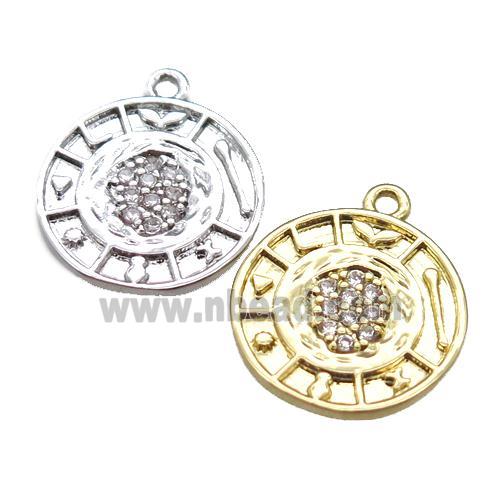 copper circle pendant paved zircon, mixed color