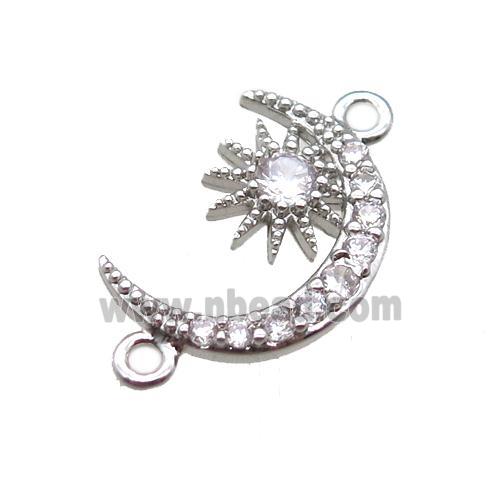 copper moon connector paved zircon, platinum plated