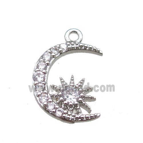 copper moon pendant paved zircon, platinum plated