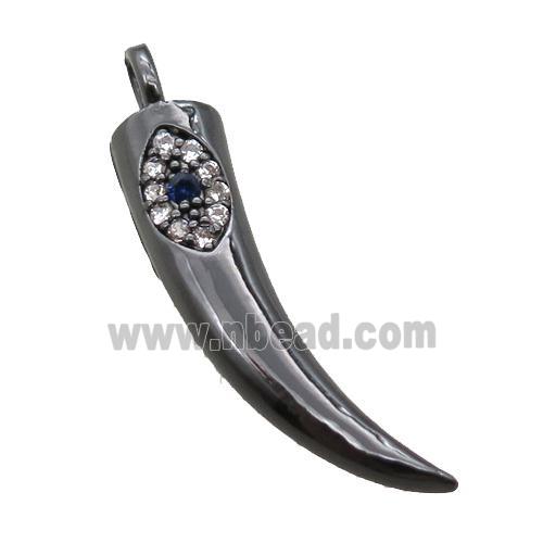 copper horn pendant paved zircon, black plated