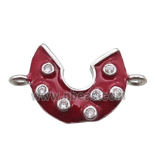 copper moon connector paved zircon with red enameling, platinum plated