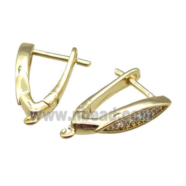 copper Latchback Earrings pave zircon, gold plated