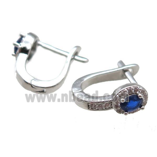 copper Latchback Earrings pave blue zircon, platinum plated