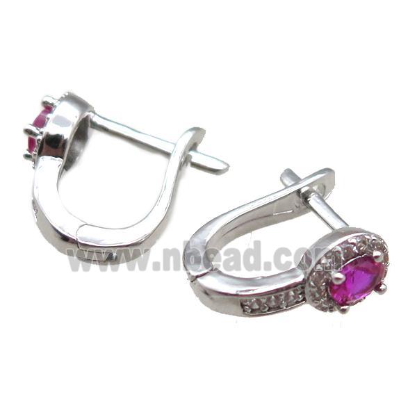copper Latchback Earrings pave hotpink zircon, platinum plated