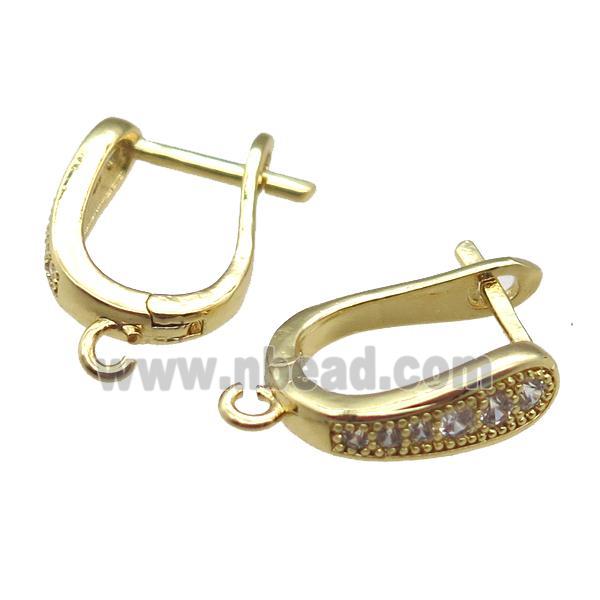 copper Latchback Earrings paved zircon, gold plated