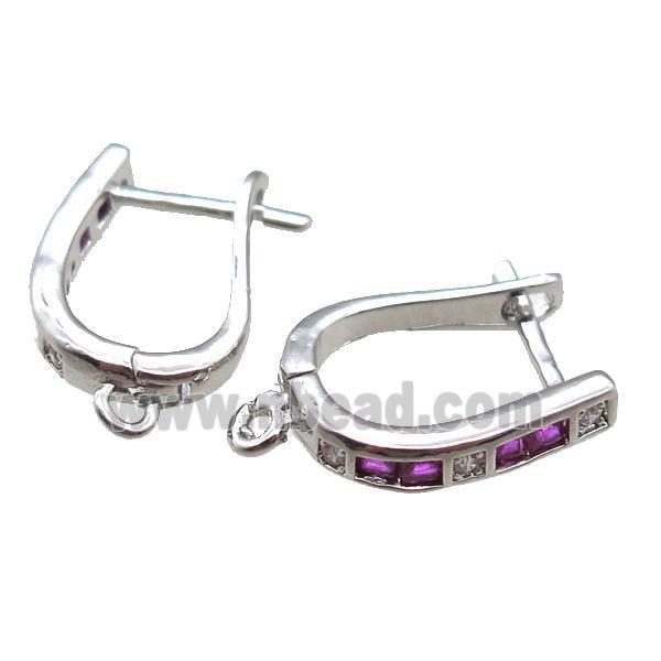 copper Latchback Earrings paved zircon, platinum plated