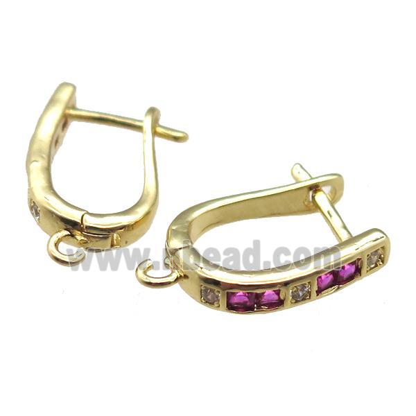copper Latchback Earrings paved zircon, gold plated