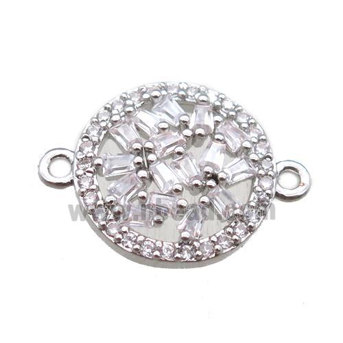 copper circle connector paved zircon, platinum plated