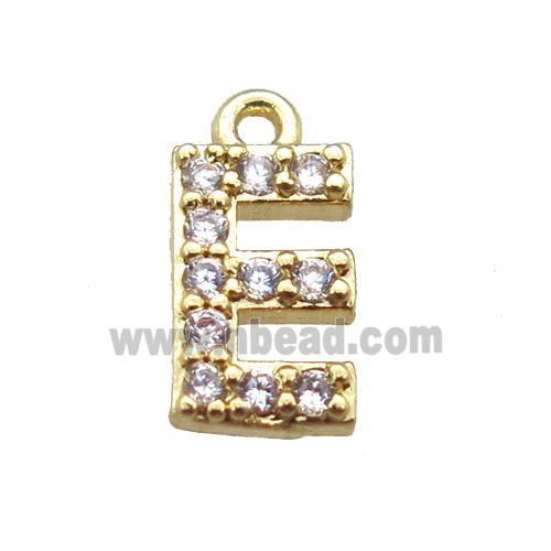 copper letter-E pendant paved zircon, gold plated