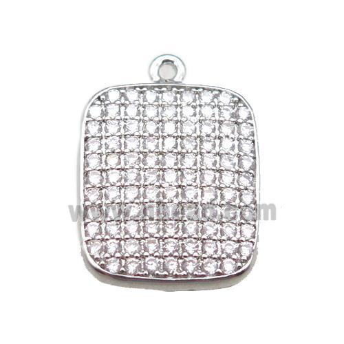 copper rectangle paved zircon, platinum plated