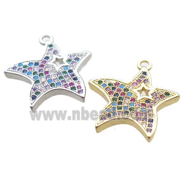 copper starfish pendant paved zircon, mixed color