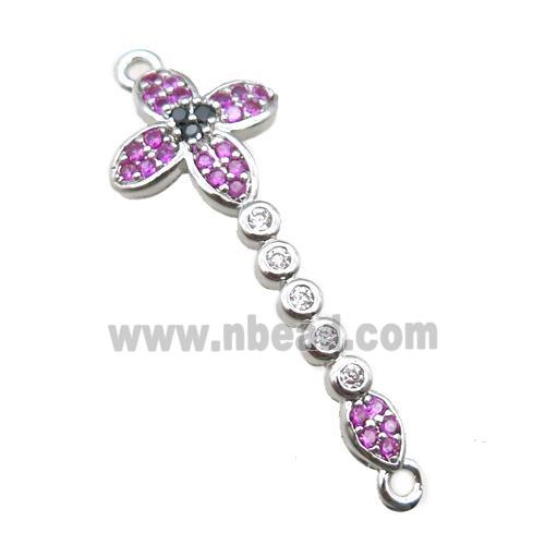 copper cross connector paved zircon, platinum plated