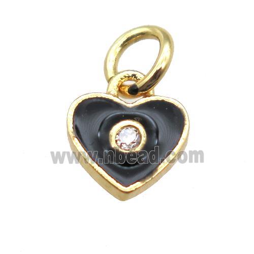 copper heart pendant paved zircon, black enameling, gold plated