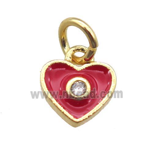 copper heart pendant paved zircon, red enameling, gold plated