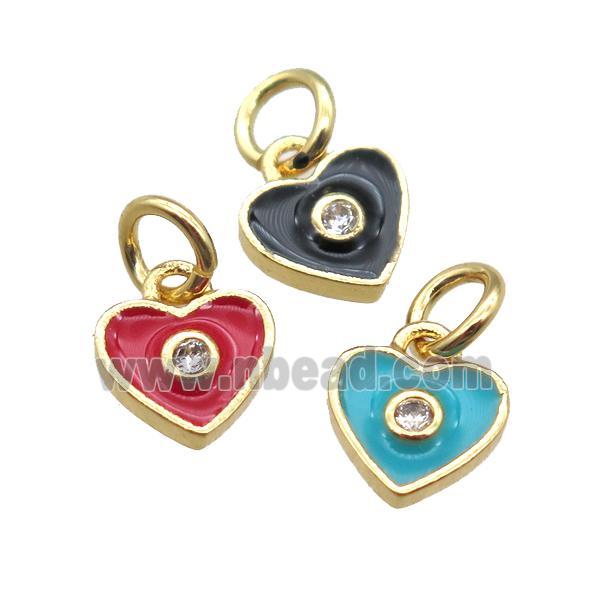 copper heart pendant paved zircon, mixe enameling, gold plated