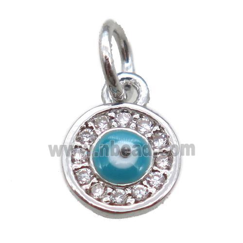 copper circle eye pendant paved zircon, platinum plated
