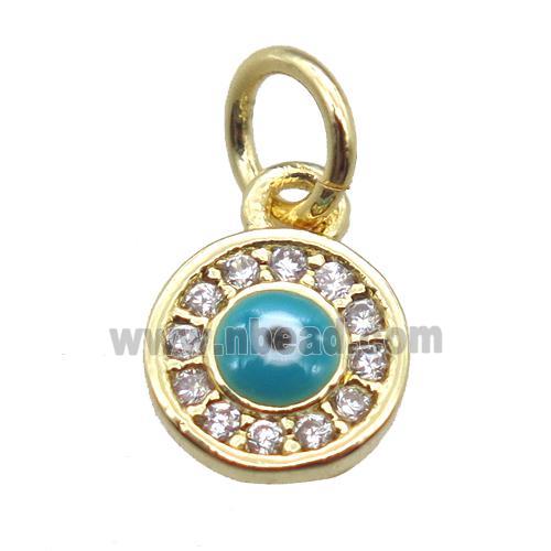 copper circle eye pendant paved zircon, gold plated