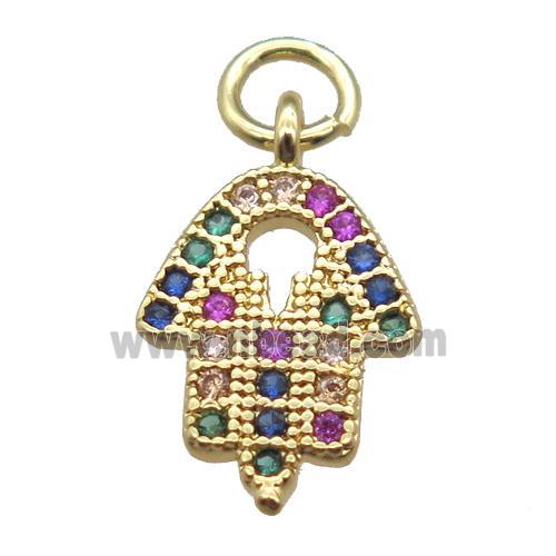 copper hamsahand pendant paved zircon, gold plated