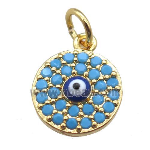 copper circle eye pendant paved zircon, gold plated