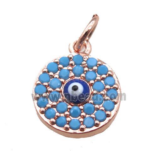 copper circle eye pendant paved zircon, rose gold