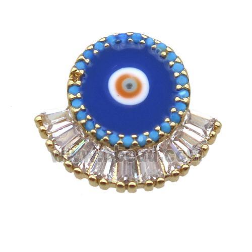 copper eye pendant paved zircon, blue enameling, gold plated