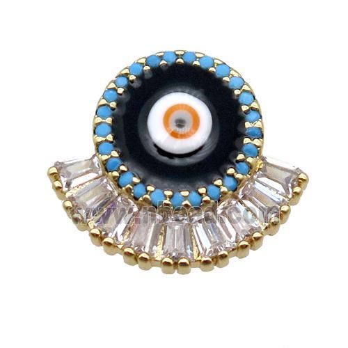 copper eye pendant paved zircon, black enameling, gold plated
